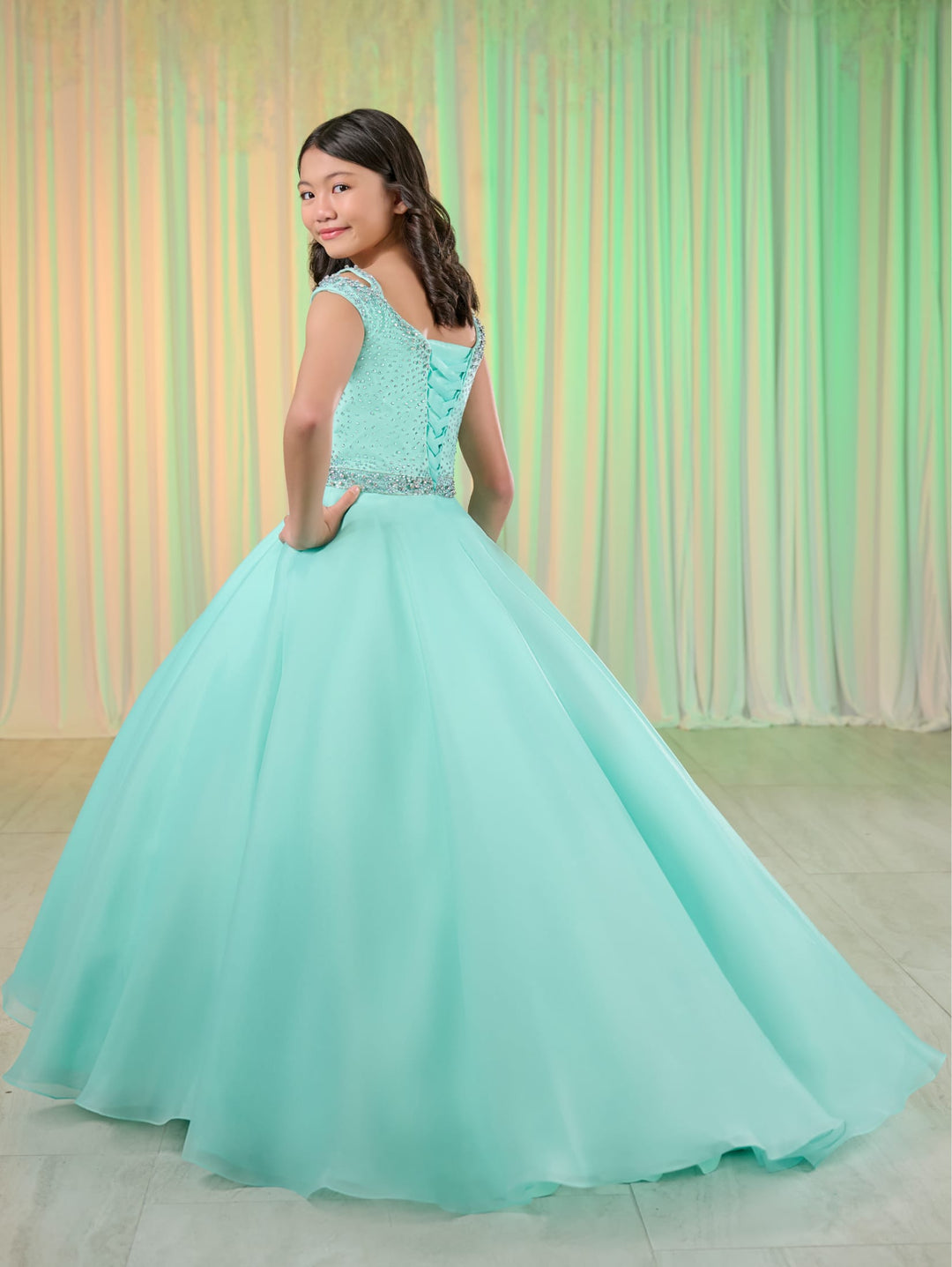 Girls Cap Sleeve Gown by Tiffany Princess 13771