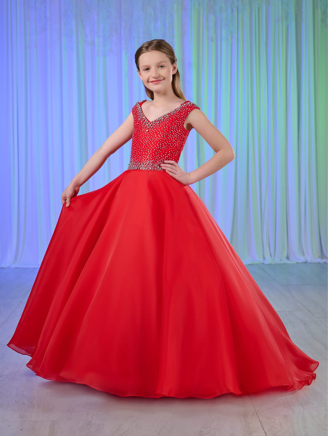 Girls Cap Sleeve Gown by Tiffany Princess 13771