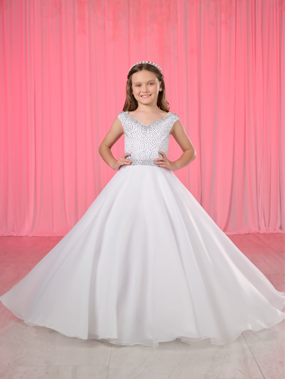 Girls Cap Sleeve Gown by Tiffany Princess 13771