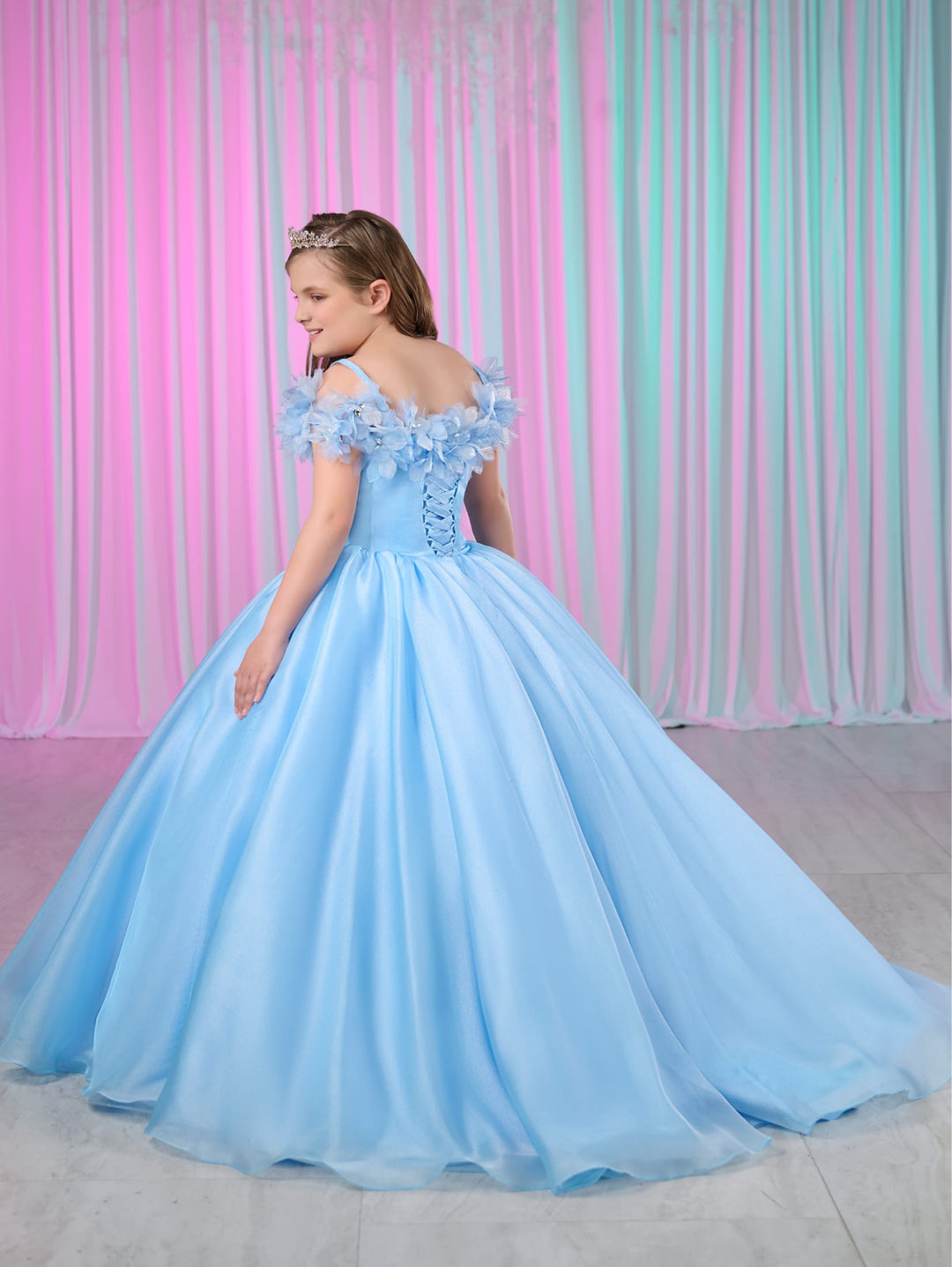 Girls Off Shoulder Gown by Tiffany Princess 13772