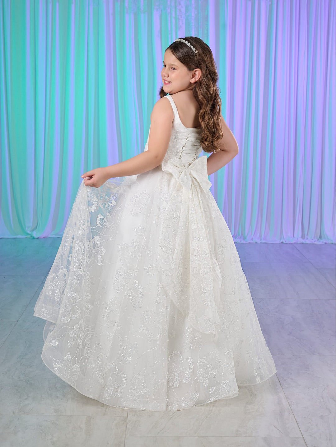 Girls White Sleeveless Gown by Tiffany Princess 13774