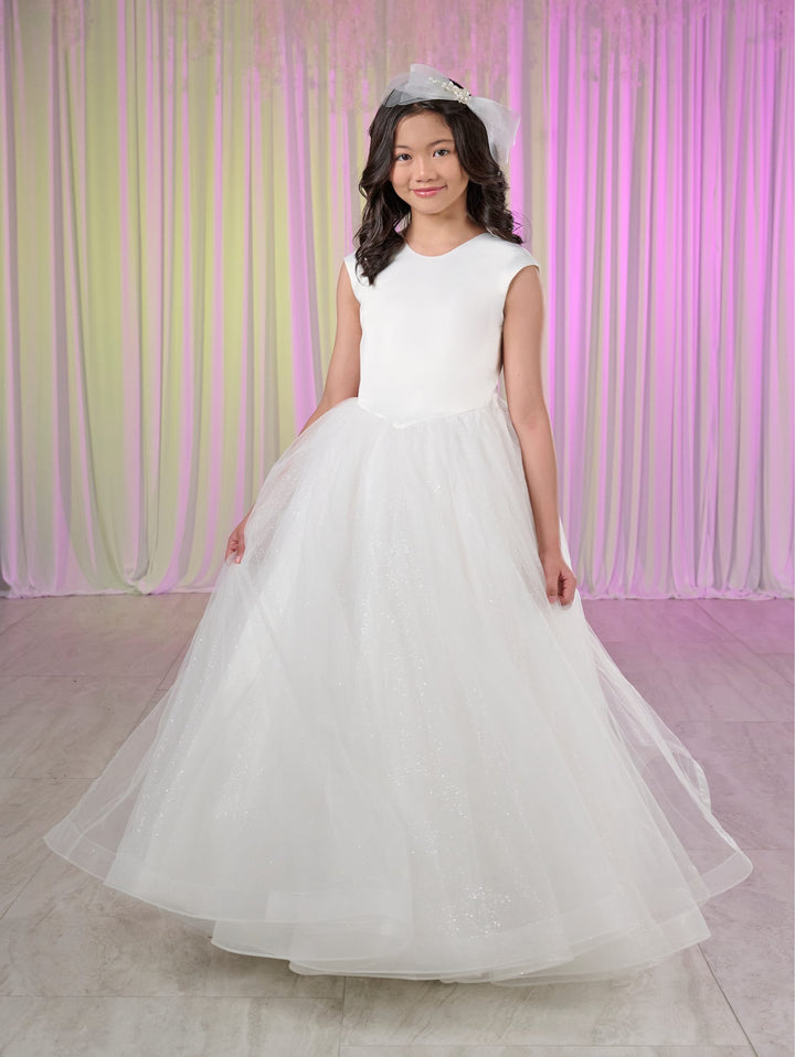 Girls White Cap Sleeve Gown by Tiffany Princess 13777