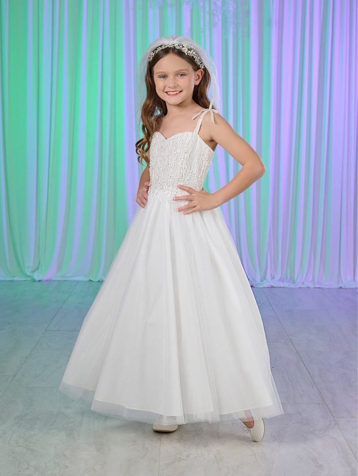 Girls White Tea Length Dress by Tiffany Princess 13778