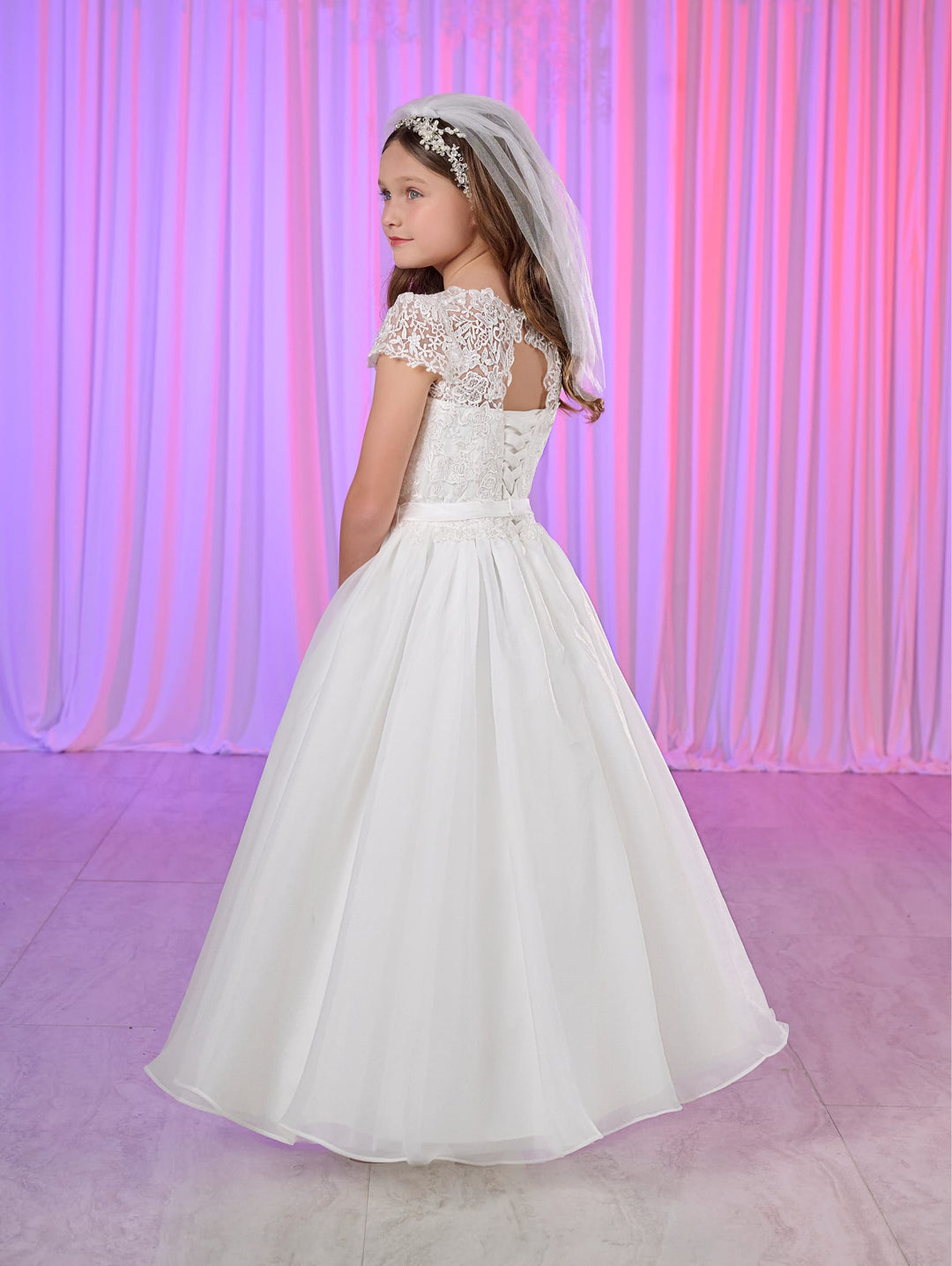 Girls White Tea Length Dress by Tiffany Princess 13780