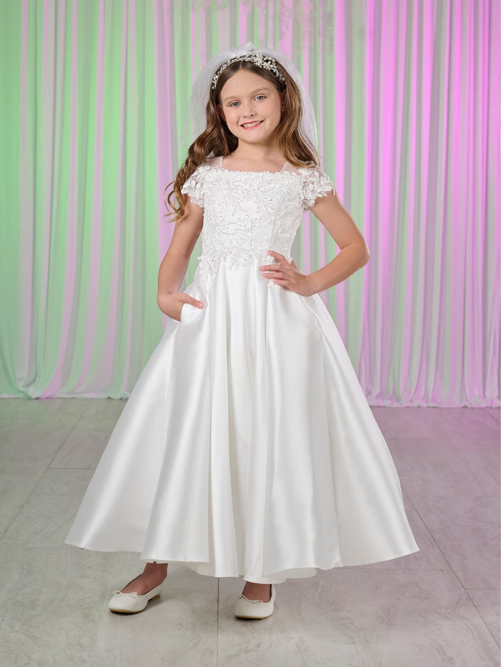 Girls White Tea Length Dress by Tiffany Princess 13781