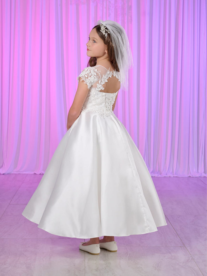 Girls White Tea Length Dress by Tiffany Princess 13781