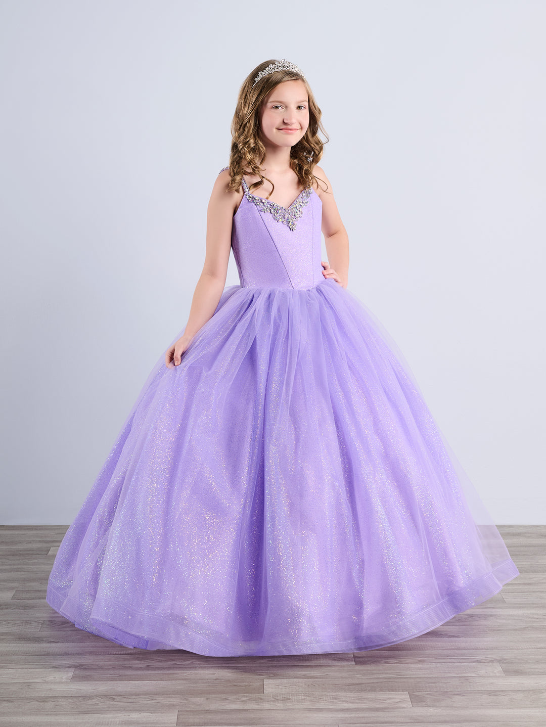 Girls Tulle V-Neck Gown by Tiffany Princess 13789