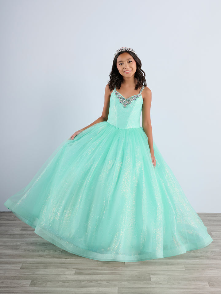 Girls Tulle V-Neck Gown by Tiffany Princess 13789