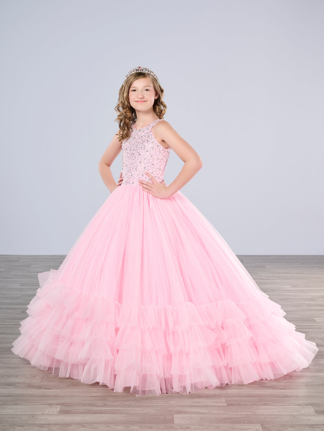 Girls Ruffled  Halter Gown by Tiffany Princess 13795