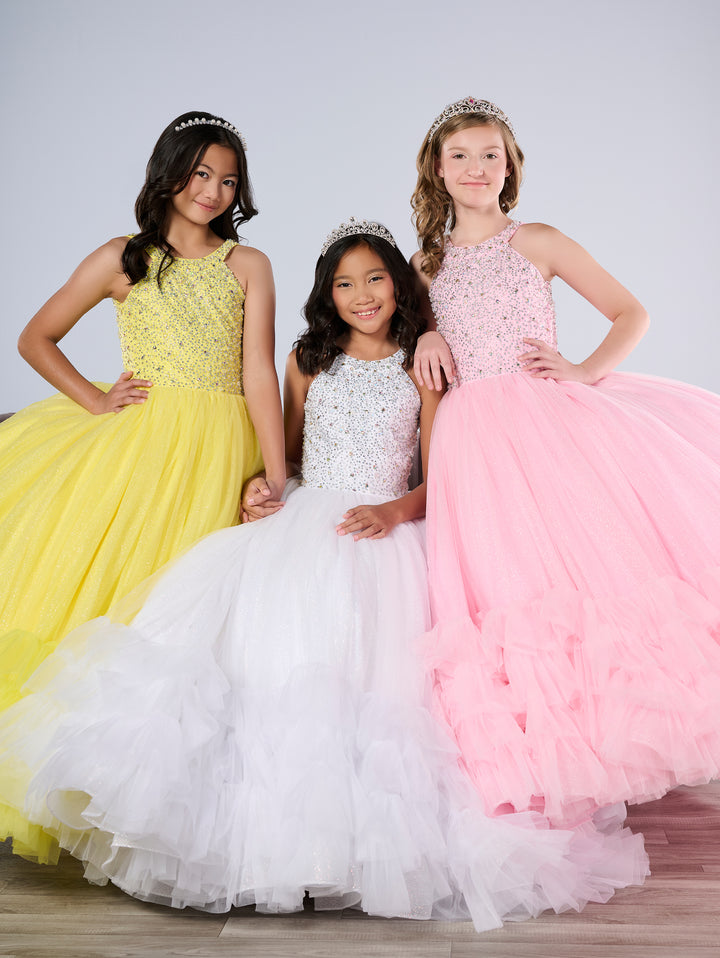 Girls Ruffled  Halter Gown by Tiffany Princess 13795