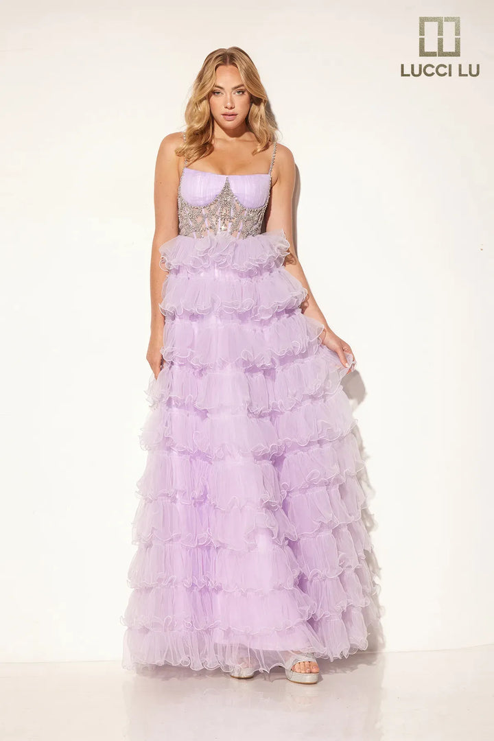 Tulle Sleeveless Ruffled Gown by Lucci Lu 1397