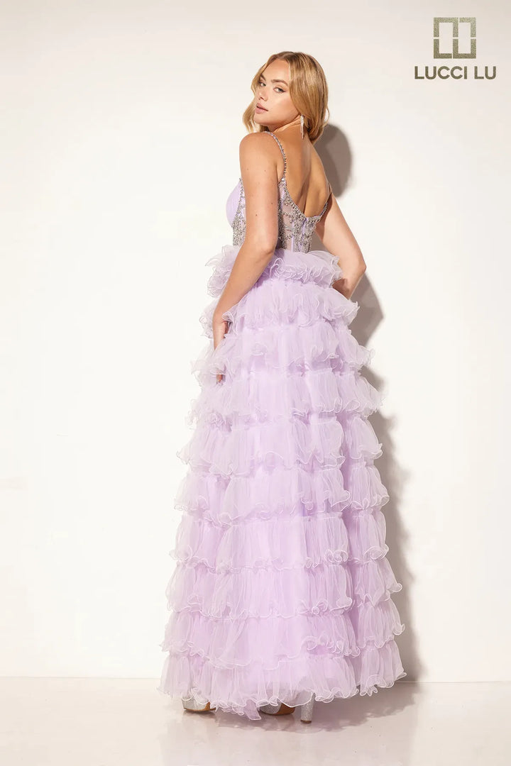 Tulle Sleeveless Ruffled Gown by Lucci Lu 1397