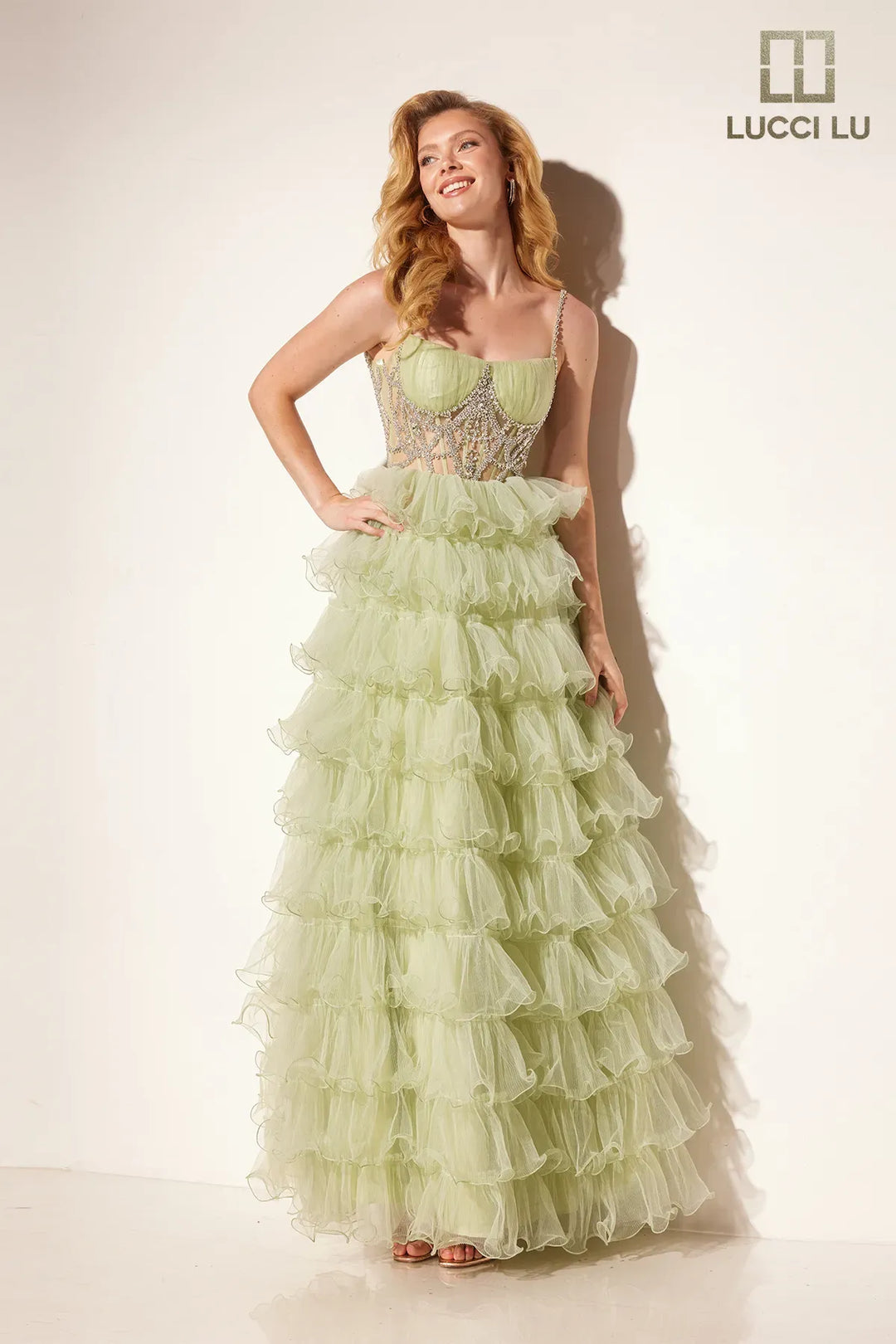 Tulle Sleeveless Ruffled Gown by Lucci Lu 1397