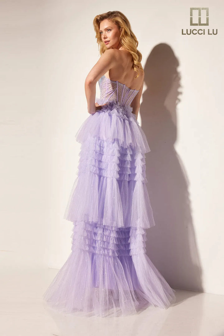 Glitter Strapless A-line Tiered Gown by Lucci Lu 1408