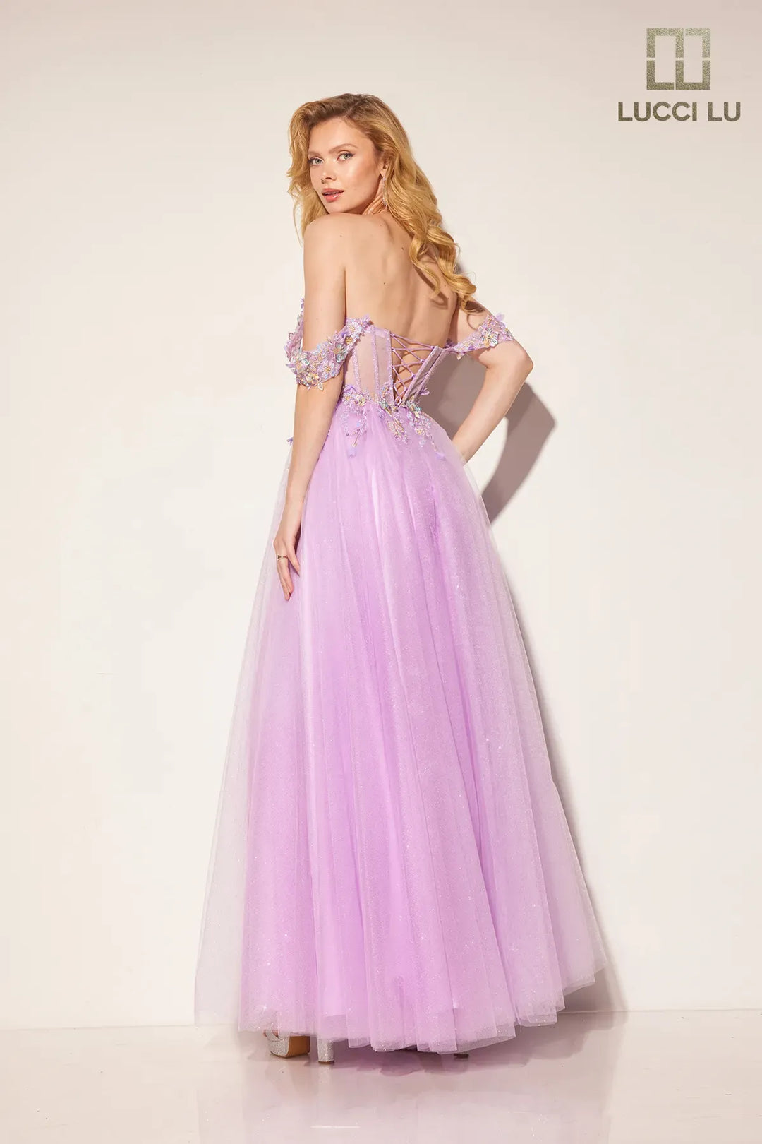 Beaded Off Shoulder A-line Gown by Lucci Lu 1417