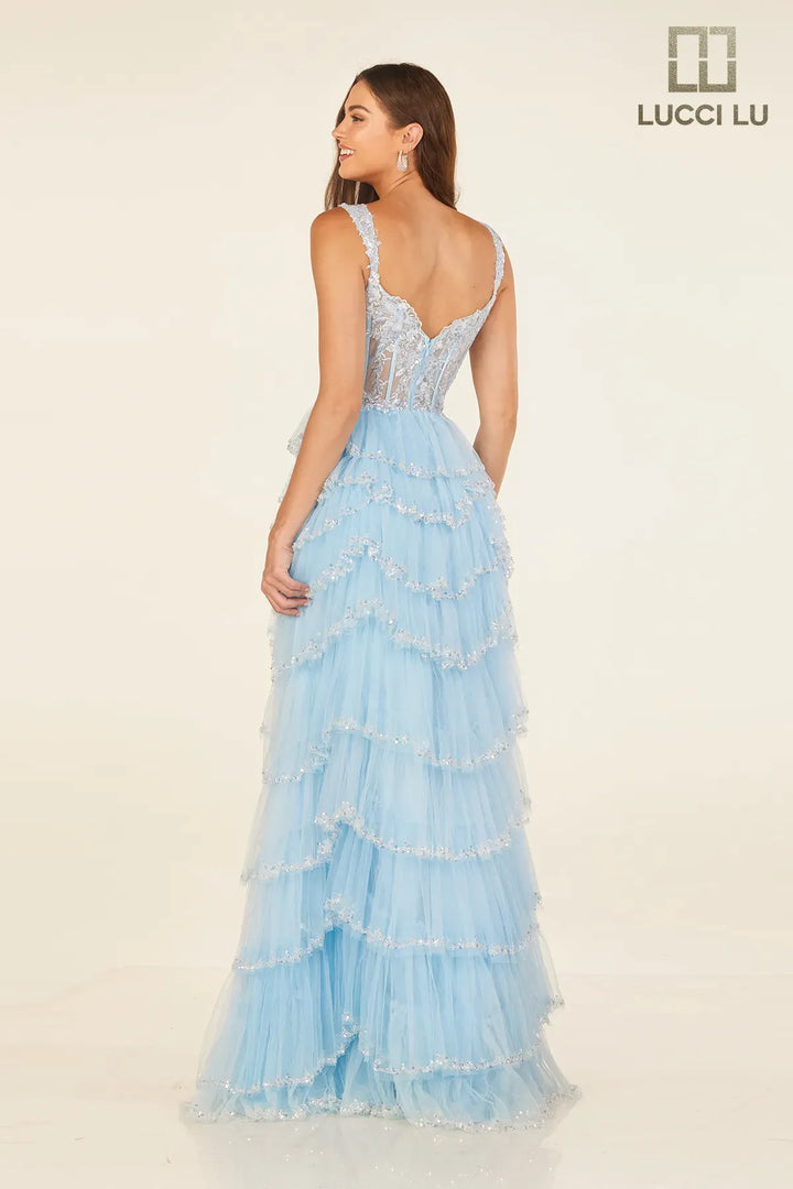 Off Shoulder Tiered A-line Slit Gown by Lucci Lu 1432