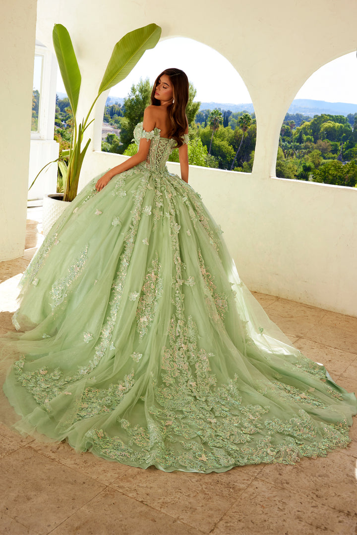 3D Butterfly Off Shoulder Ball Gown by Juliet JT1485J