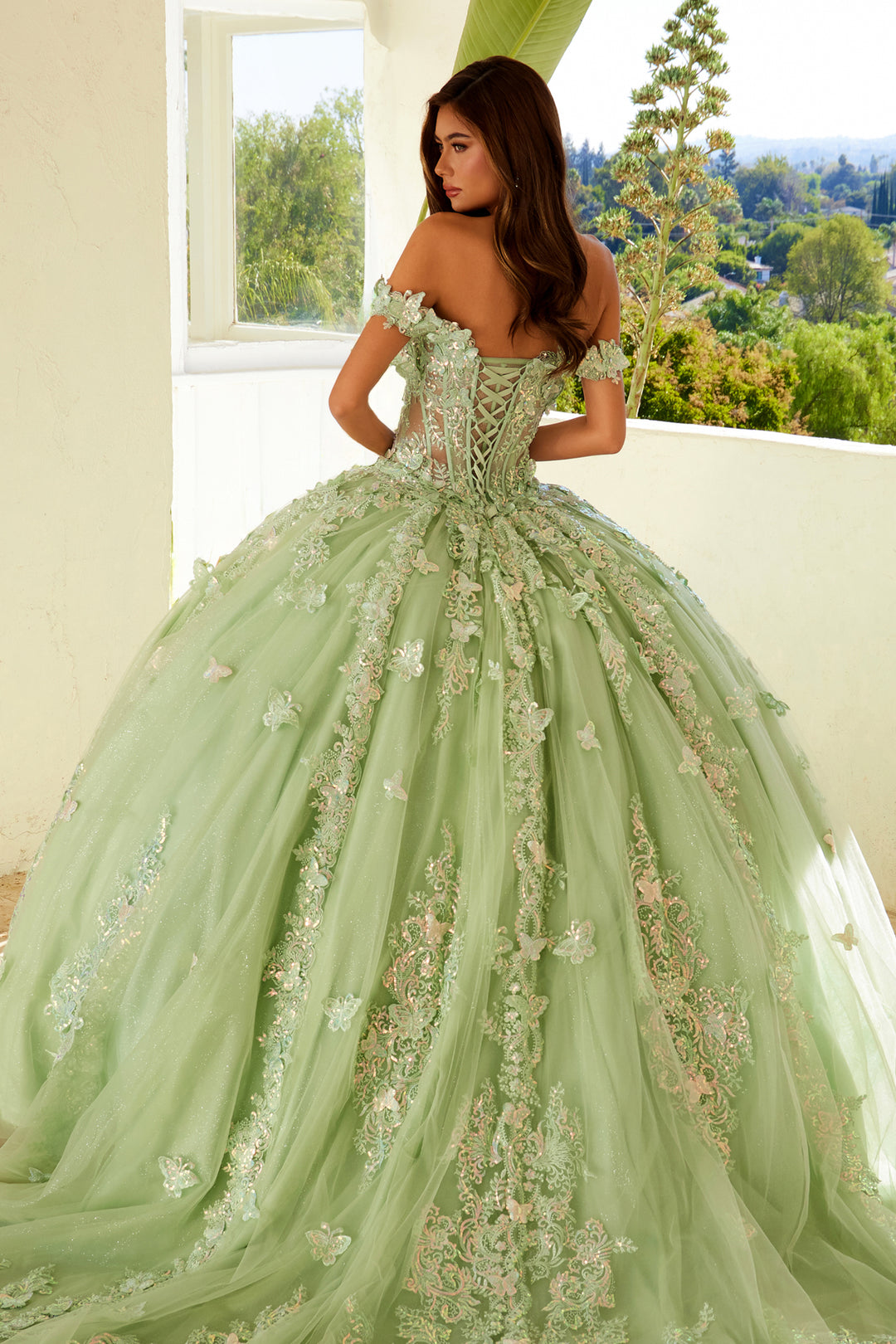 3D Butterfly Off Shoulder Ball Gown by Juliet JT1485J