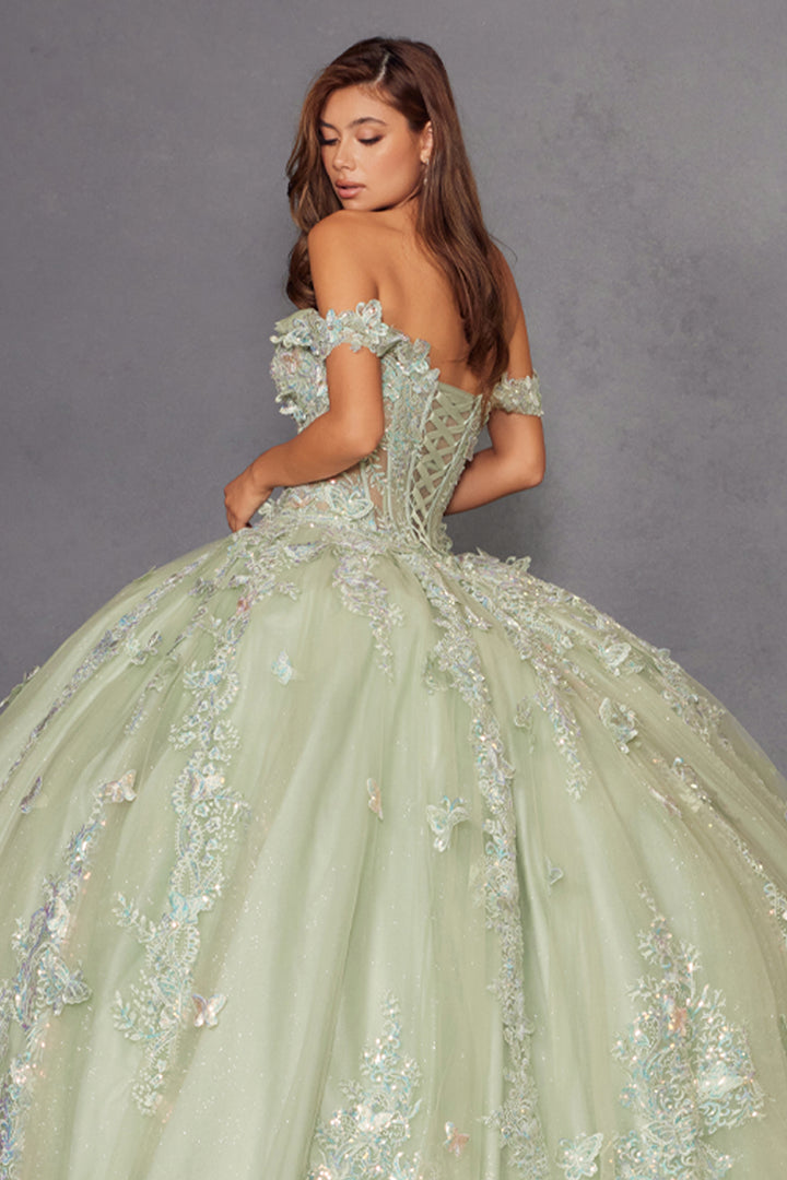 3D Butterfly Off Shoulder Ball Gown by Juliet JT1485J