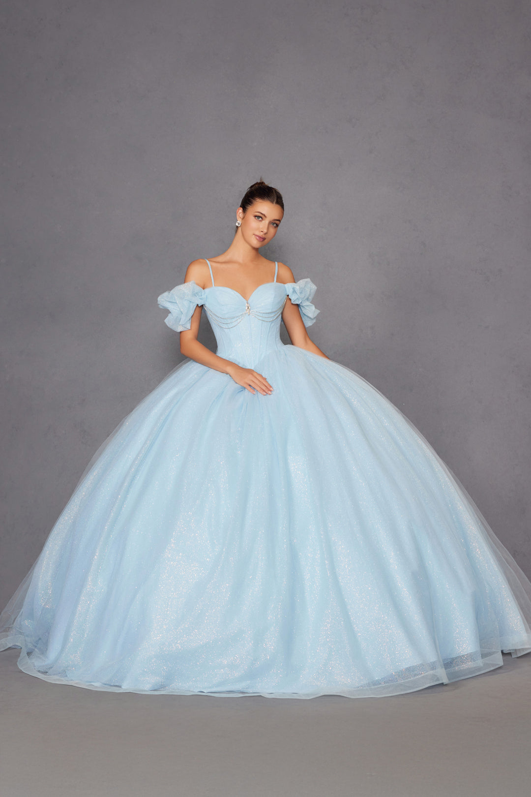 Glitter Tulle Off Shoulder Ball Gown by Juliet JT1487H