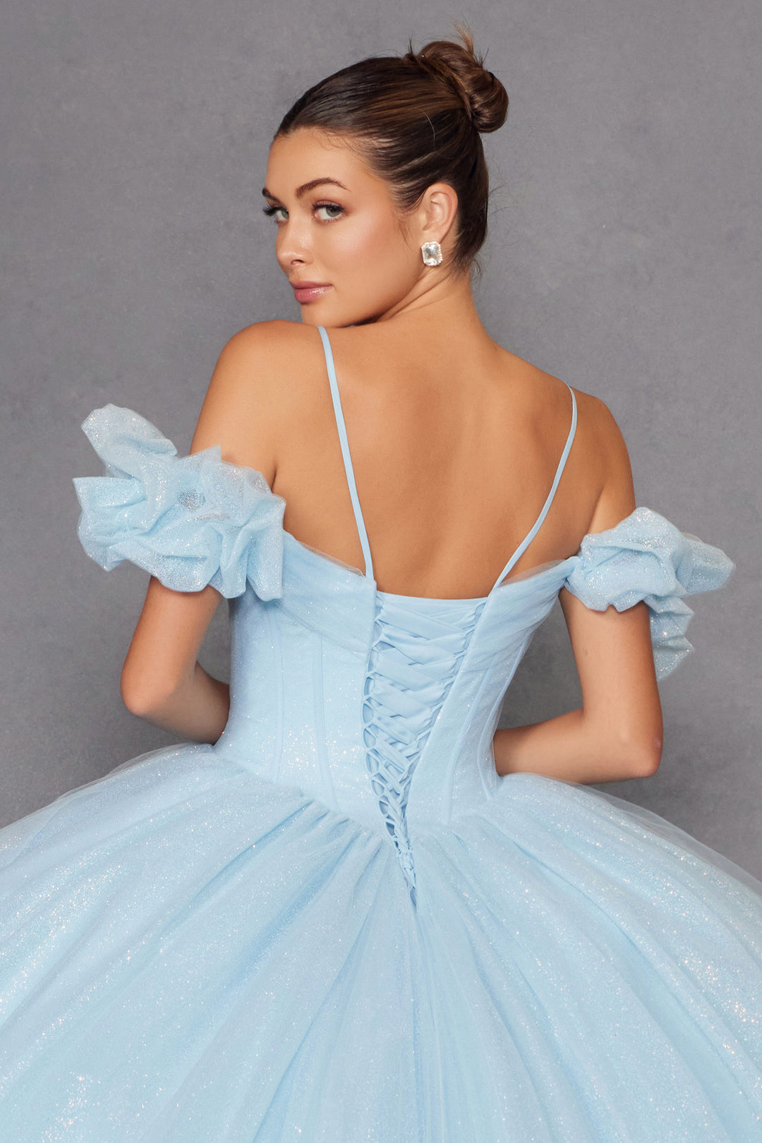 Glitter Tulle Off Shoulder Ball Gown by Juliet JT1487H