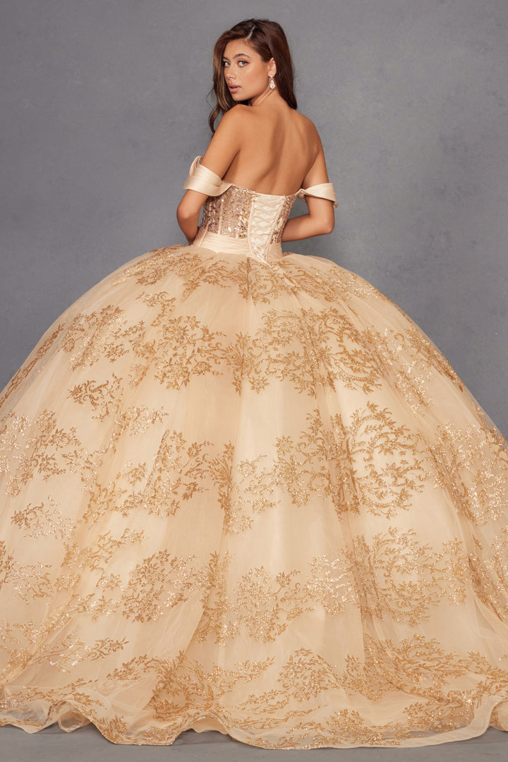 Glitter Print Off Shoulder Ball Gown by Juliet JT1488H