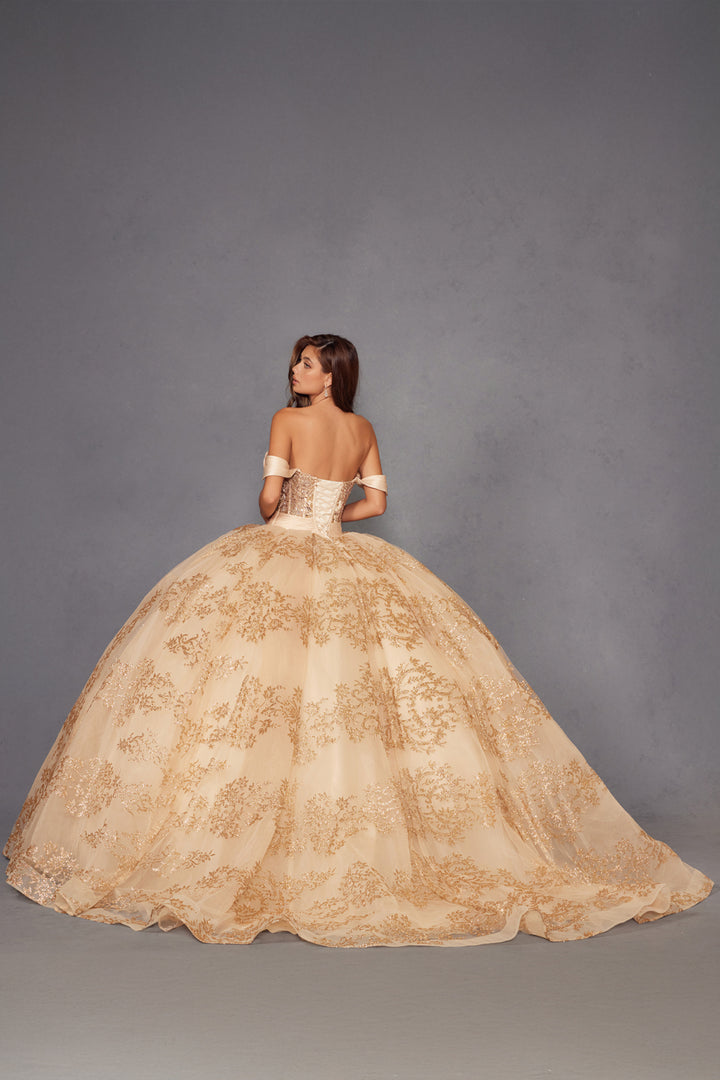 Glitter Print Off Shoulder Ball Gown by Juliet JT1488H