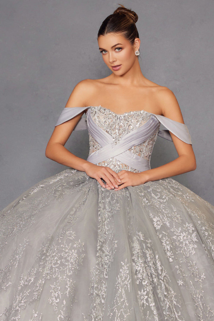 Glitter Print Off Shoulder Ball Gown by Juliet JT1488H