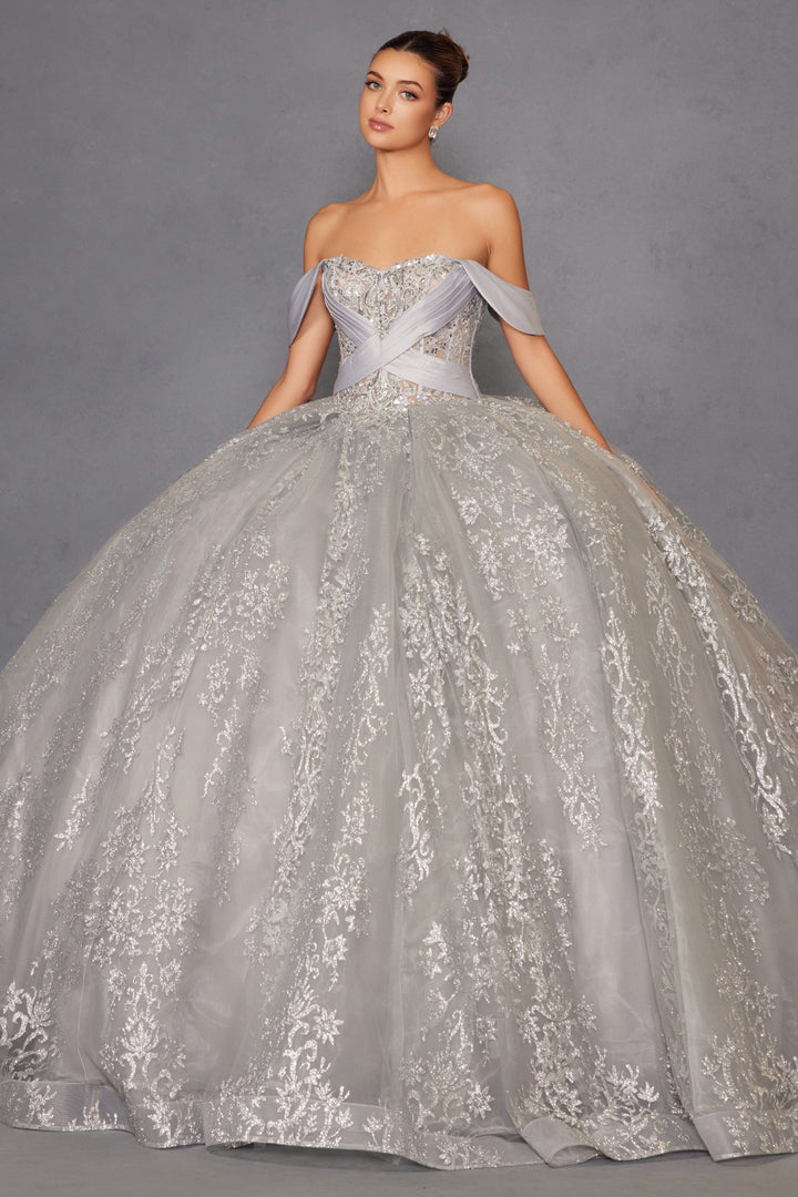 Glitter Print Off Shoulder Ball Gown by Juliet JT1488H