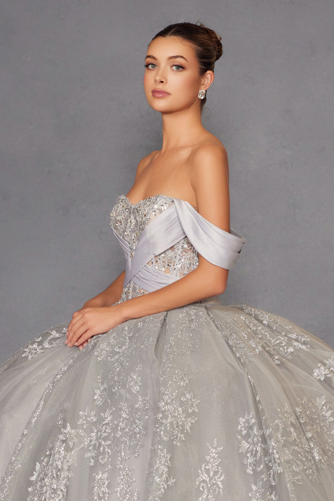 Glitter Print Off Shoulder Ball Gown by Juliet JT1488H