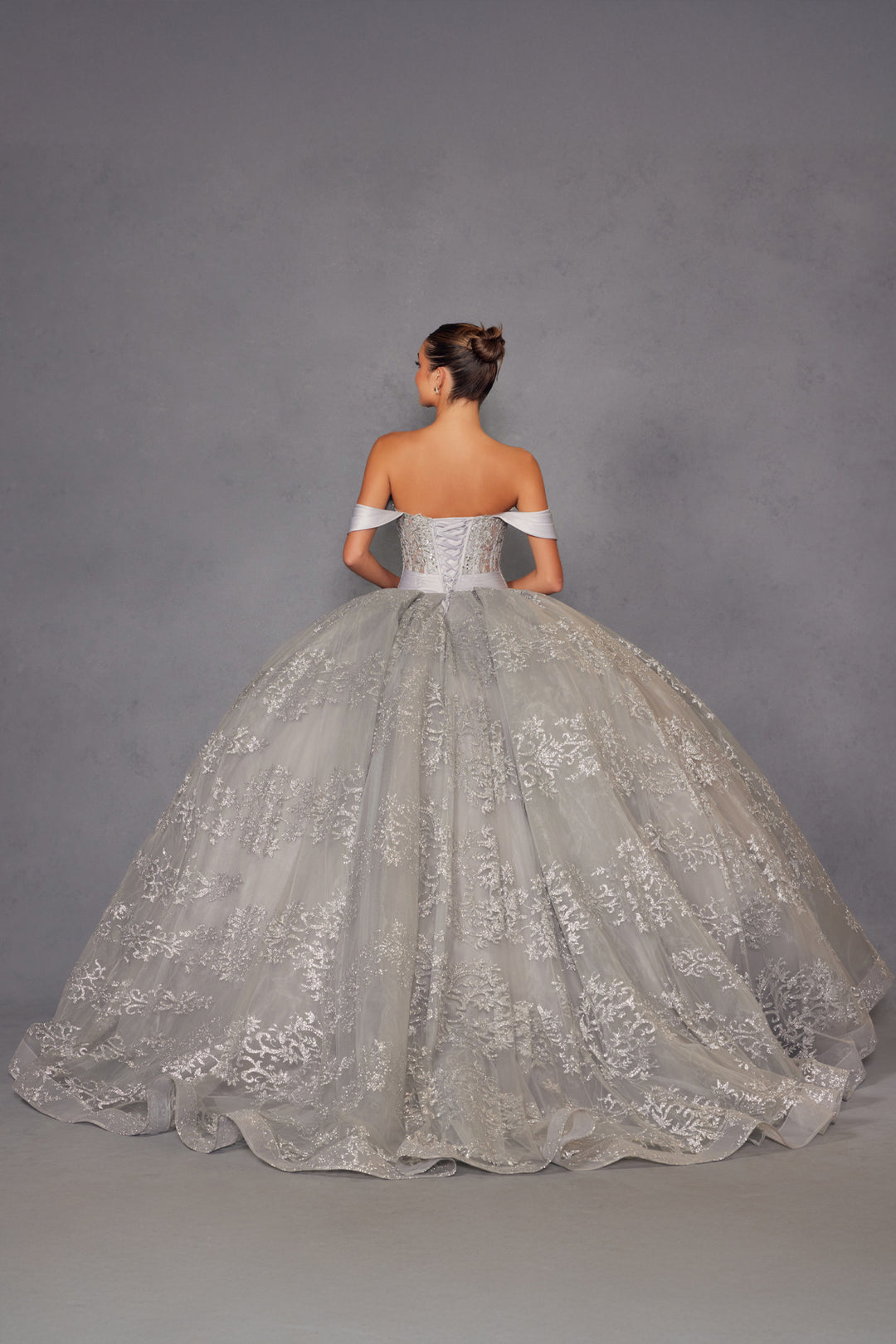 Glitter Print Off Shoulder Ball Gown by Juliet JT1488H