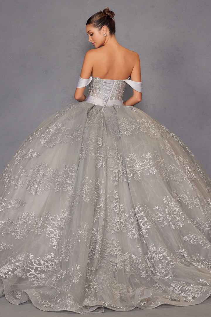 Glitter Print Off Shoulder Ball Gown by Juliet JT1488H