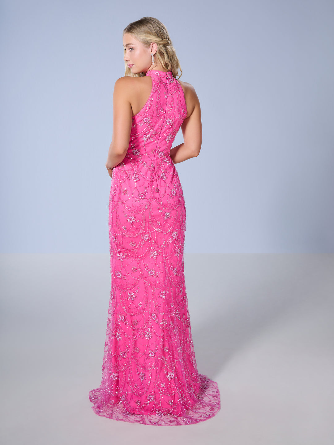 Beaded Fitted Halter Gown by Tiffany Designs 16147