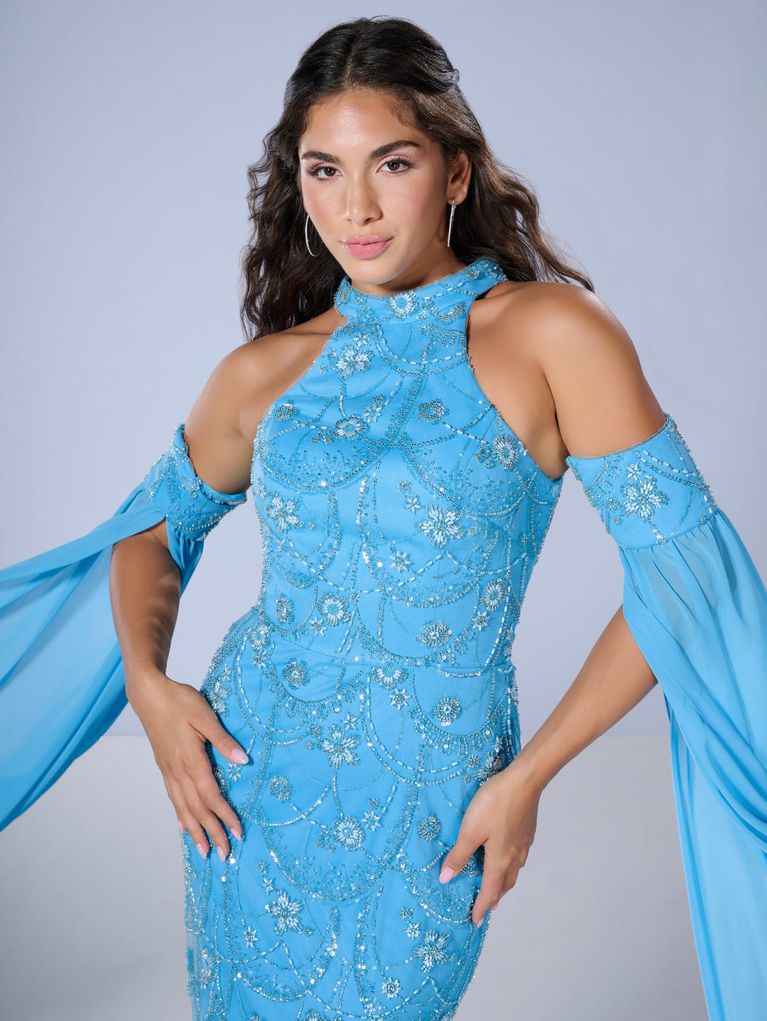 Beaded Fitted Halter Gown by Tiffany Designs 16147