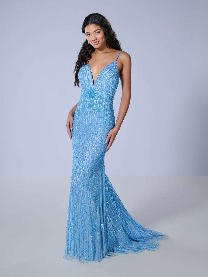 Beaded Fitted Sleeveless Gown by Tiffany Designs 16157