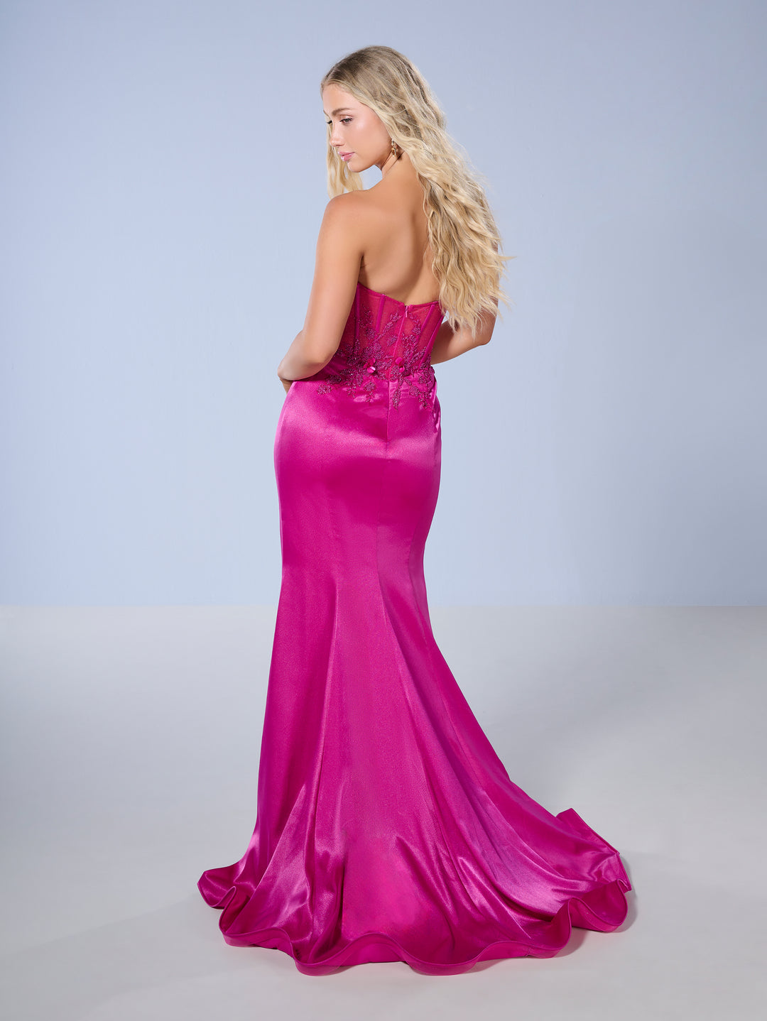 Applique Strapless Slit Gown by Tiffany Designs 16168