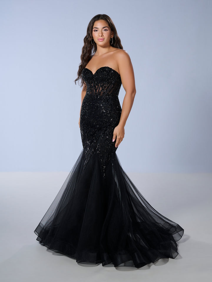 Beaded Strapless Mermaid Dress by Tiffany Designs 16170