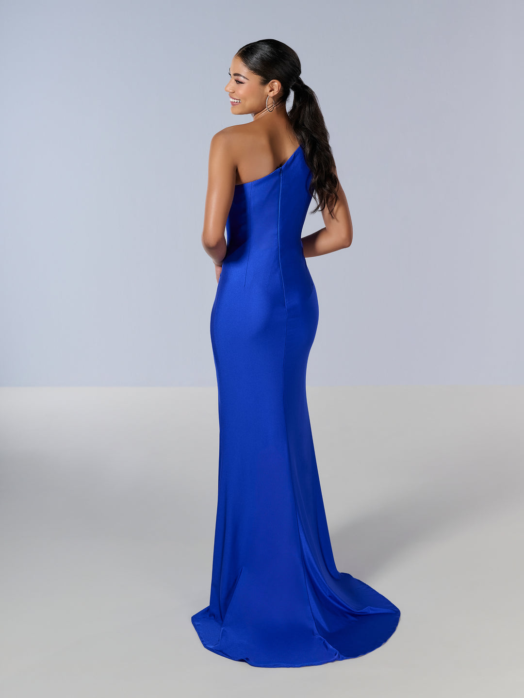 Fitted One Shoulder Slit Gown by Tiffany Designs 16183