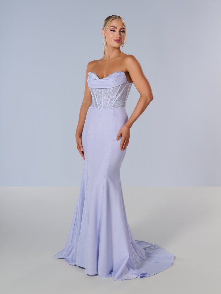 Fitted Off Shoulder Corset Gown by Tiffany Designs 16193