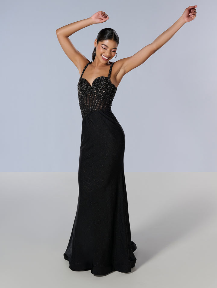 Beaded Fitted Sleeveless Gown by Tiffany Designs 16195