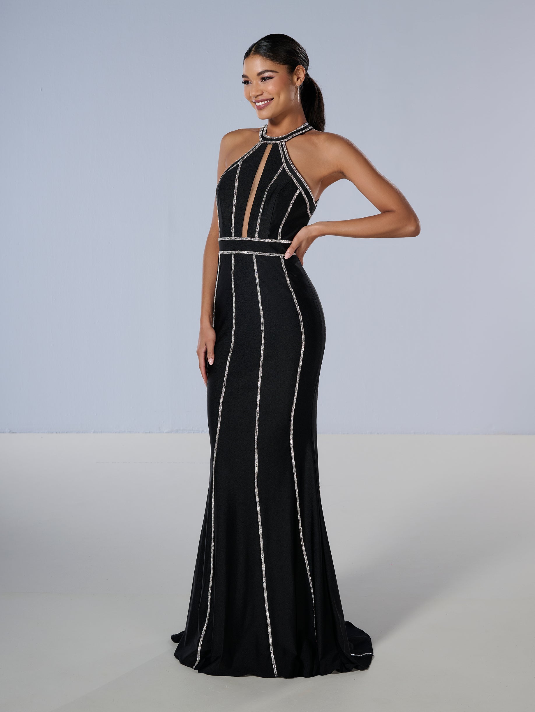 Beaded halter gown best sale