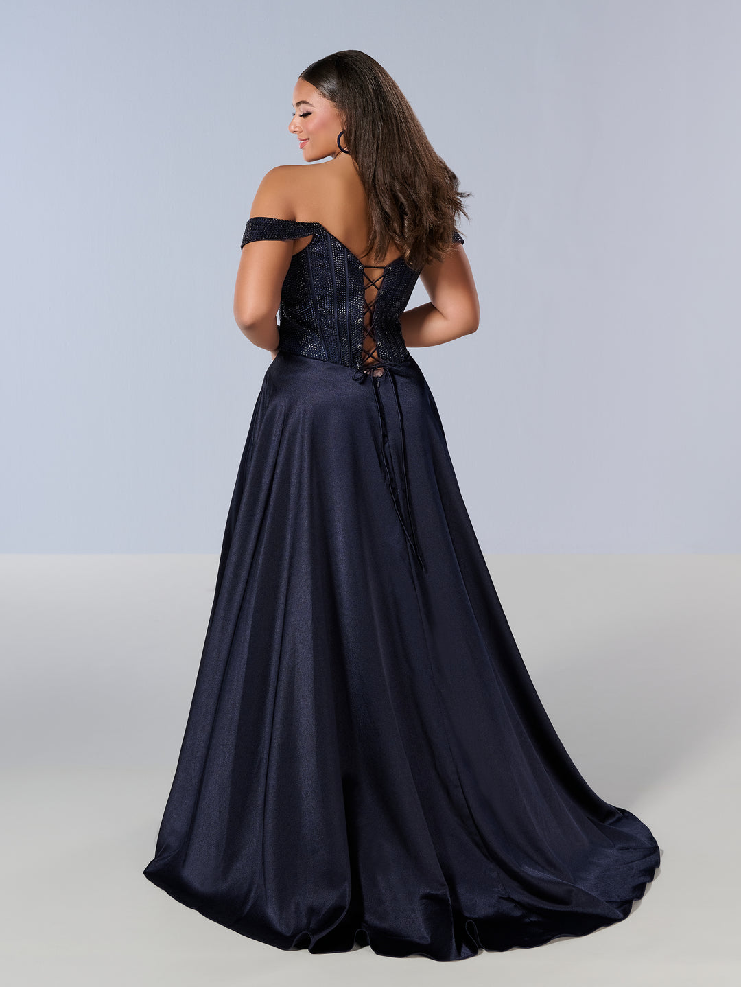 Curvy Beaded Off Shoulder Gown by Tiffany Designs 16204