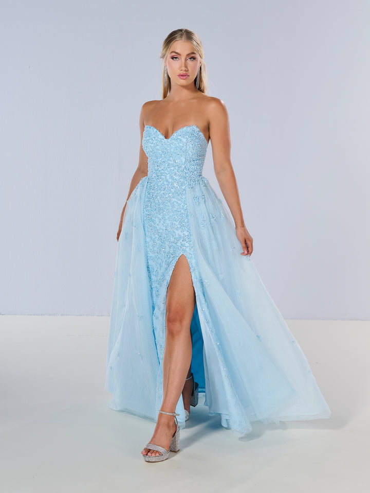 Beaded Strapless Overskirt Gown by Tiffany Designs 16209