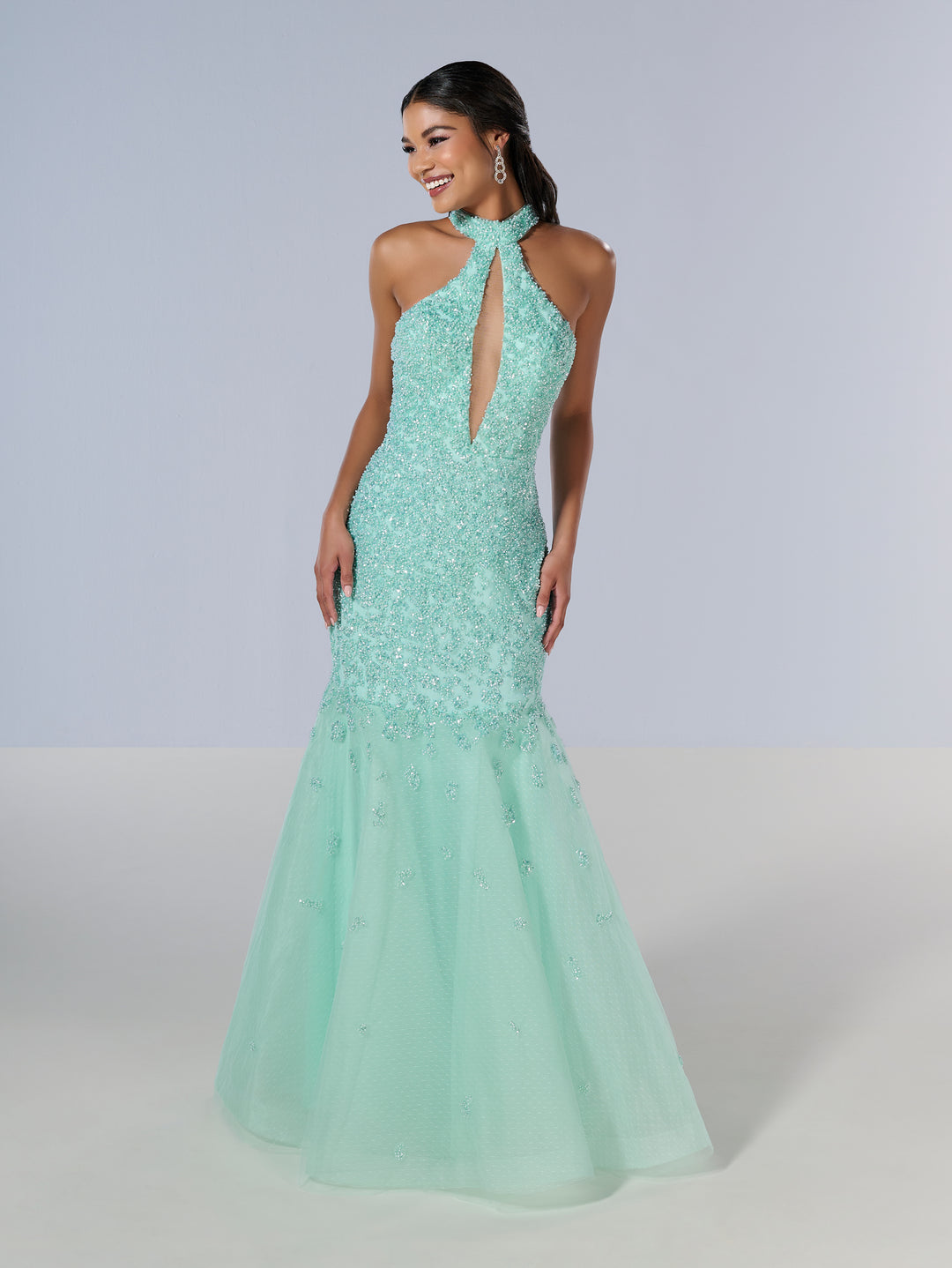 Beaded Halter Mermaid Dress by Tiffany Designs 16210