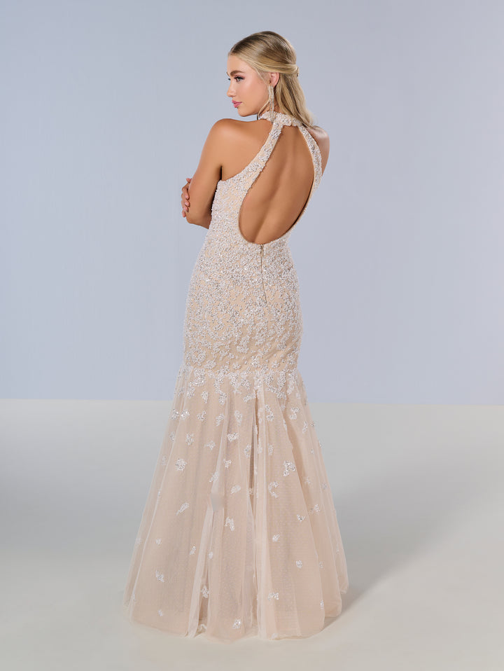 Beaded Halter Mermaid Dress by Tiffany Designs 16210