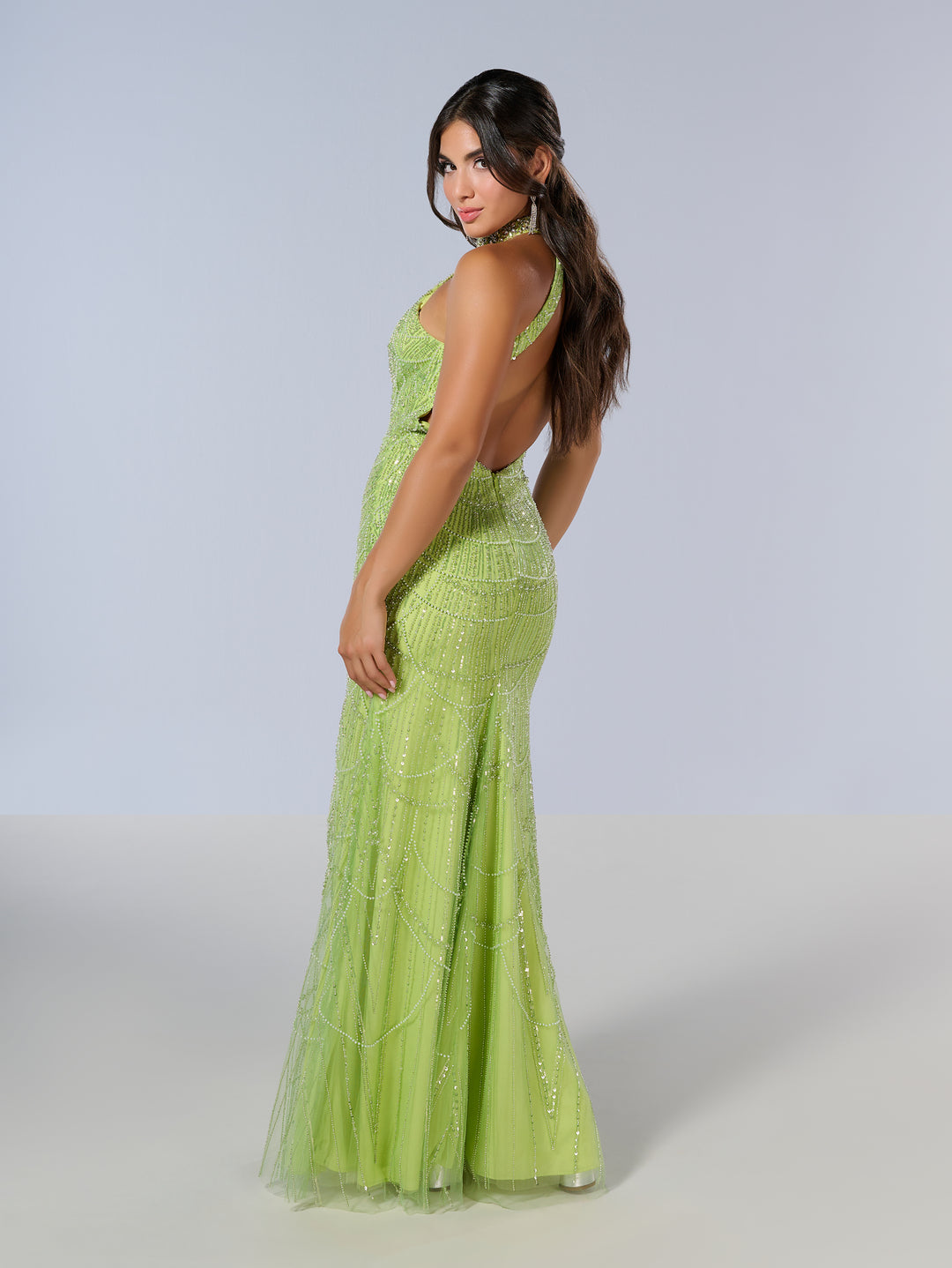 Beaded Fitted Halter Slit Gown by Tiffany Designs 16215