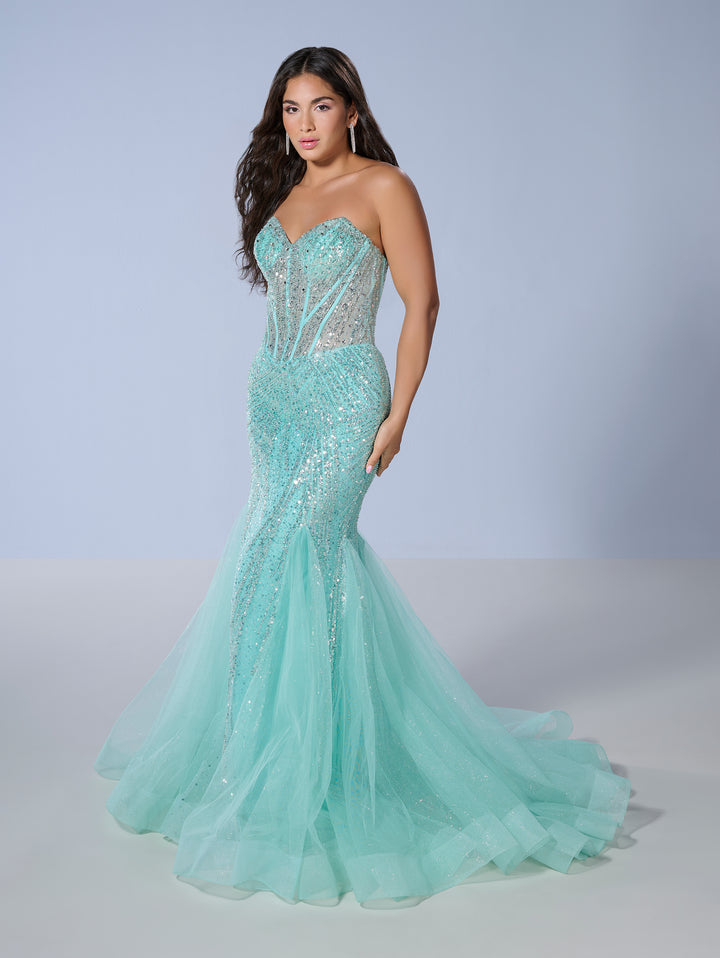 Beaded Strapless Mermaid Dress by Tiffany Designs 16232