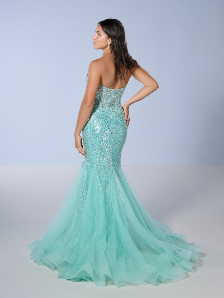 Beaded Strapless Mermaid Dress by Tiffany Designs 16232