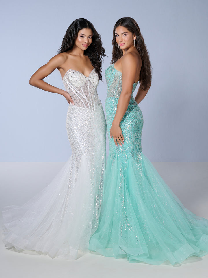 Beaded Strapless Mermaid Dress by Tiffany Designs 16232