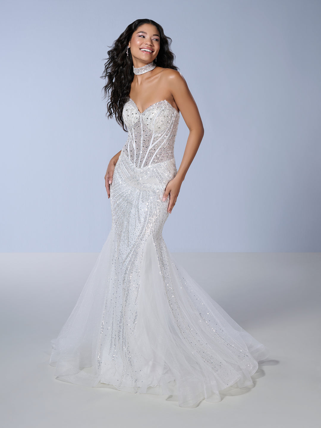 Beaded Strapless Mermaid Dress by Tiffany Designs 16232